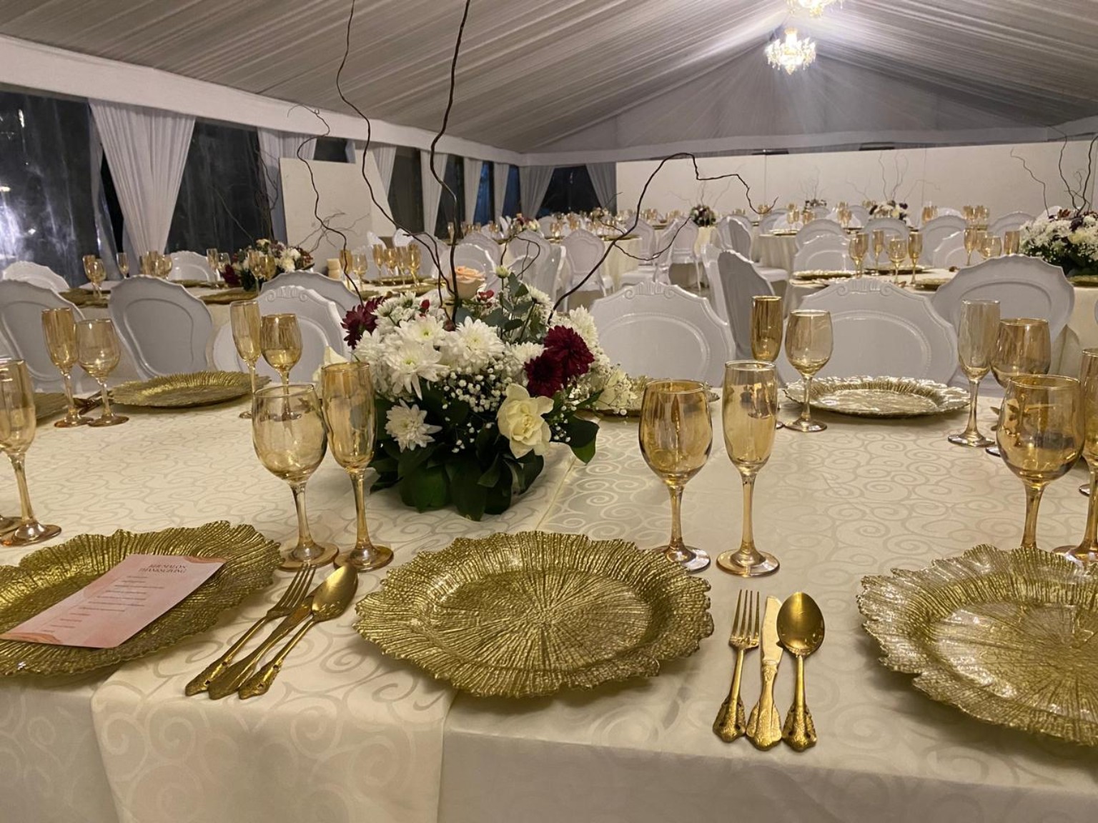 Evening wedding reception setup